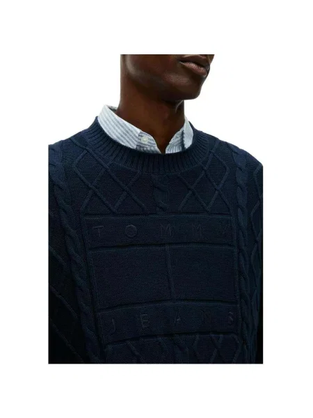 Tommy Jeans Pulover Flag Bleumarin albastru