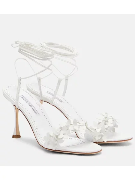 Sandale Manolo Blahnik din piele cu model floral alb