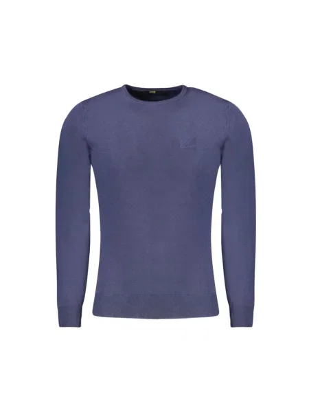 Dzianinowy sweter Cavalli Class z dekoltem w serek niebieski