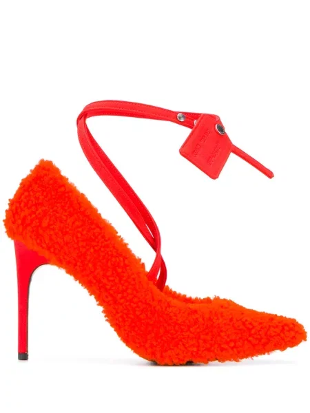Pantofi cu toc Off-white cu bretele alb