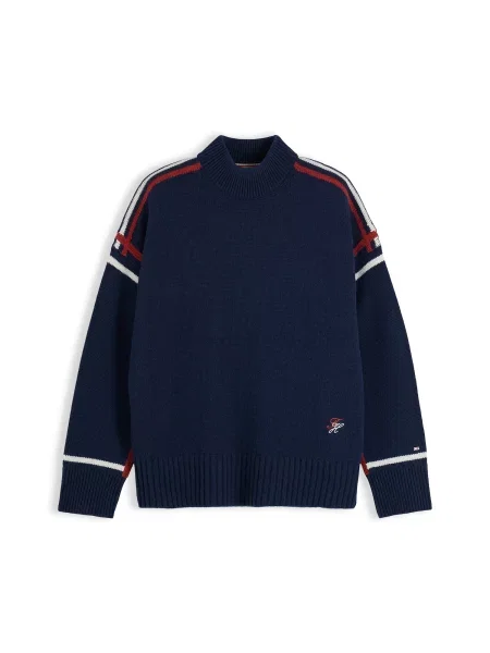 TOMMY HILFIGER Pulover bleumarin / rubiniu alb