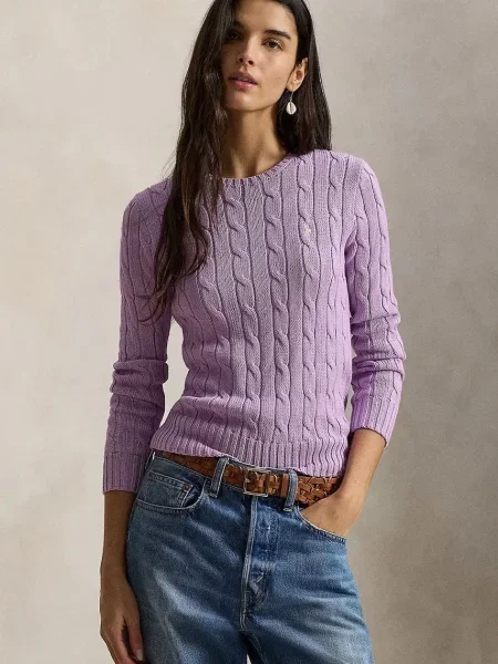 Dzianinowy sweter Polo Ralph Lauren fioletowy