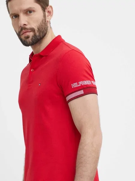 Тениска с яка Tommy Hilfiger червено