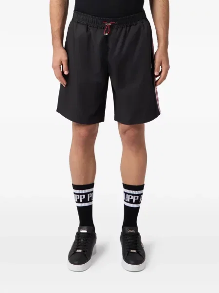 Szorty Philipp Plein w paski z logo ze sznurkiem czarne