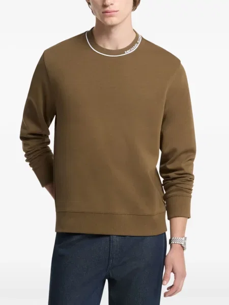 Pulover Michael Kors cu decolteu rotund cu autograf maro