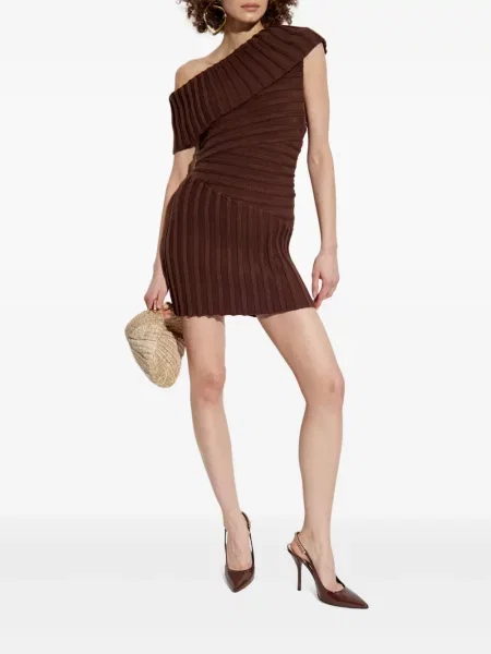 Rochie mini Cult Gaia cu un umăr gol de costum maro