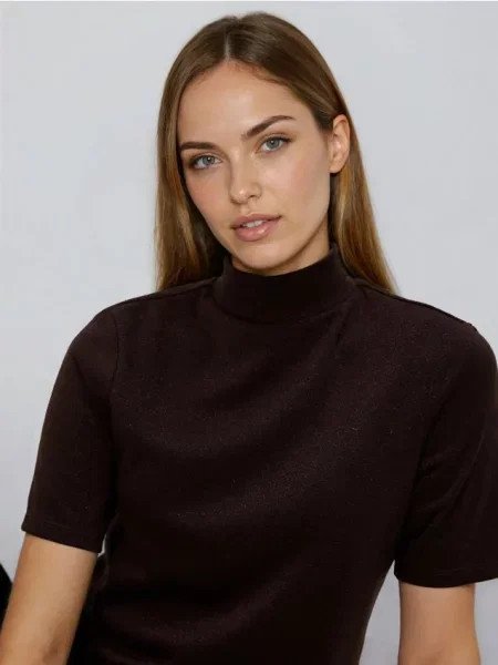 Reserved Блуза з металевою ниткою темно коричневий