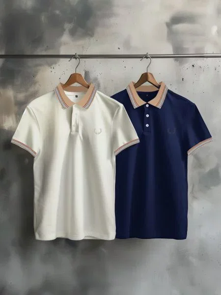 Trendyol Navy Blue-White 2 Pack Slim/Narrow Cut Deer Embroidered Cotton Polo Neck T-Shirt alb