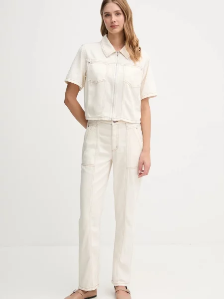 Штани Dkny прямі висока посадка бежевий