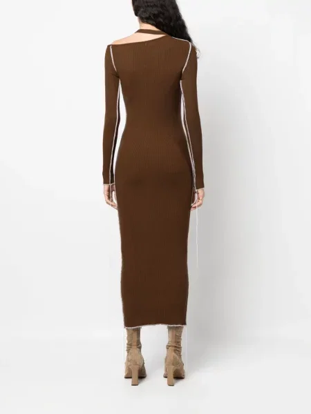 Rochie midi Julfer tricotate până la genunchi de costum maro