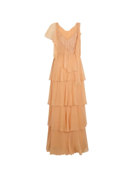 Rochie maxi Alberta Ferretti de mătase cu volane portocaliu