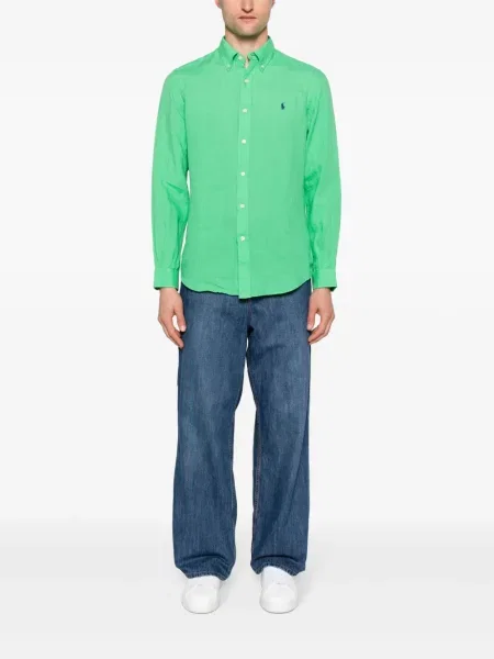 Lněné tričko Polo Ralph Lauren s potiskem bílé