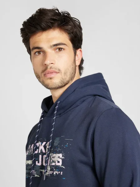 JACK & JONES Mikina JCOOUTDOOR námornícka modrá / zafírová biela