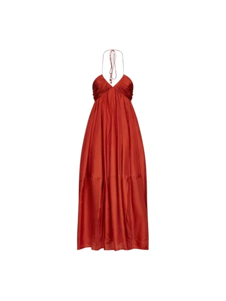 Sukienka maxi Zimmermann z dekoltem halter pomarańczowa