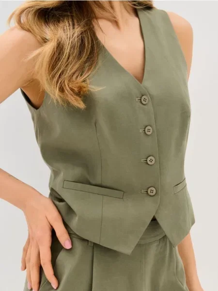 Жилетка з костюма з лиоцелу з домішками льону блідо-зелений зелений