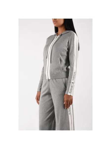 Dzianinowa bluza z kapturem Elisabetta Franchi z kapturem z logo szara
