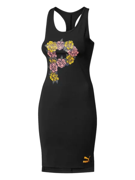 Rochie midi Puma cu model floral până la genunchi de costum negru