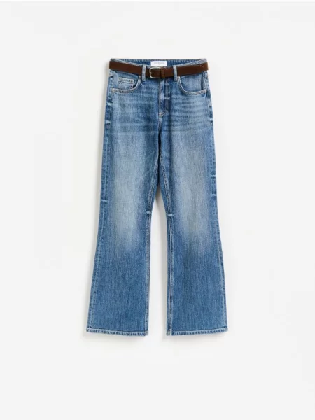 Reserved Blugi flare cu curea bleumarin