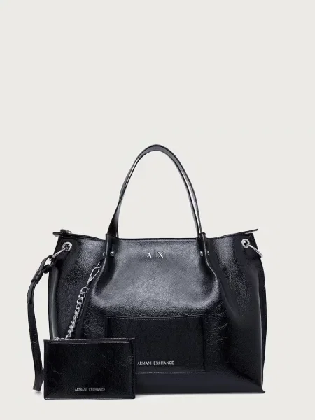 Armani Exchange geantă shopper pentru femei cu imitație de piele negru
