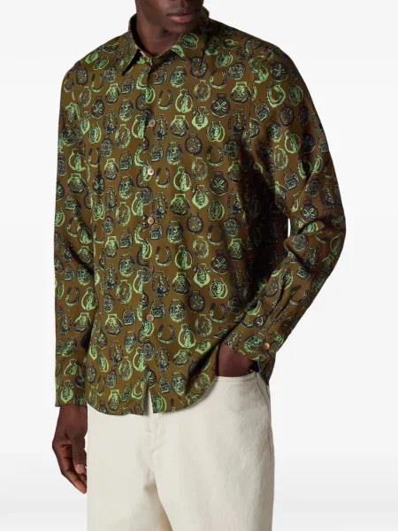 Риза Ps Paul Smith с абстрактен десен кафяво
