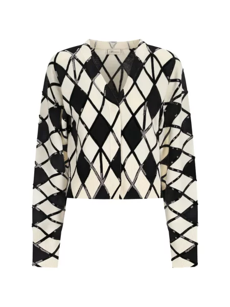 Cardigan Blumarine cu paiete cu model argyle alb