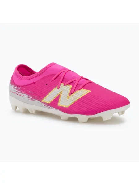 Încălțăminte de fotbal pentru copii New Balance Furon Team V8 FG pink heat/sea salt/gold metallic roz