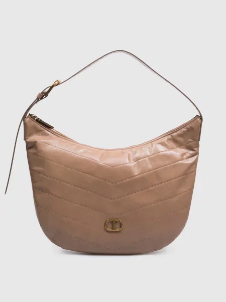 Шкіряна глянцева сумка-хобо Madison Twinset бежева