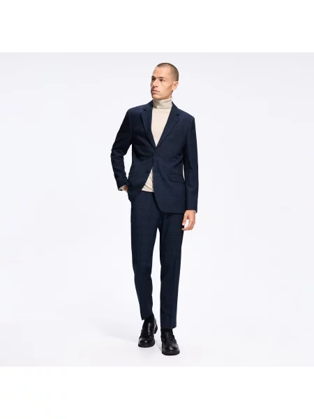 Reserved Oblekové kalhoty loose fit tmavomodrá