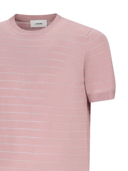 Tricou Lardini cu dungi scurt roz