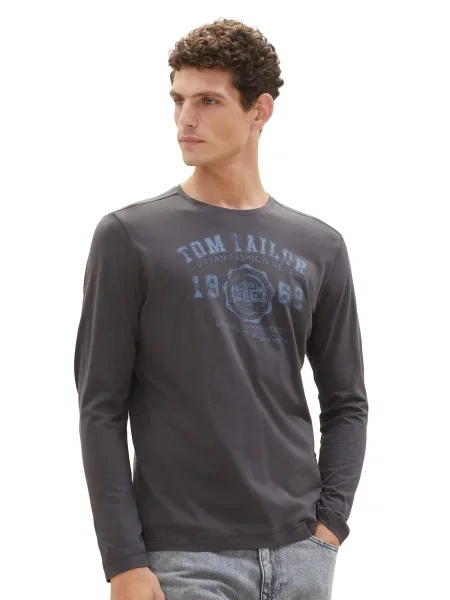 TOM TAILOR Tricou albastru marin / grafit gri