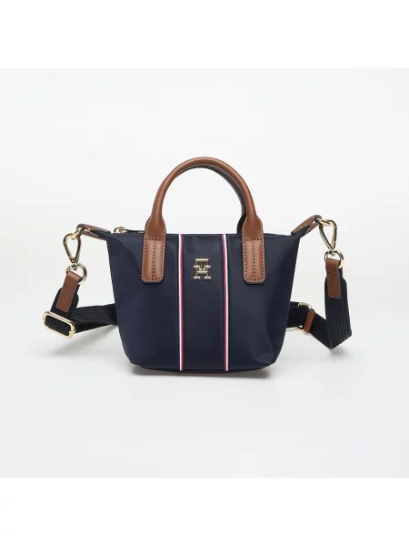 Torba na ramię z haftowanymi paskami w kontrastowym kolorze Tommy Hilfiger niebieska