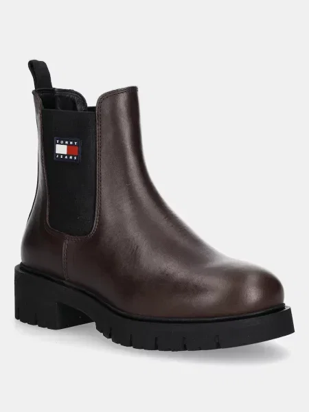 Tommy Jeans cizme TJW CHELSEA LEATHER BOOT maro