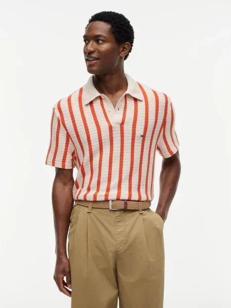 Tommy Hilfiger koszulka polo z dzianiny Mężczyźni beżowy|pomarańczowy M beżowa