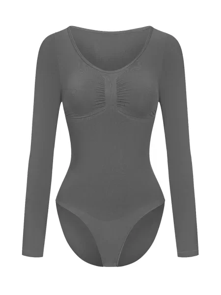 Cfab Alakformáló body Bodysuit Sculpting Shapewear Longsleeve mit Slip grafit