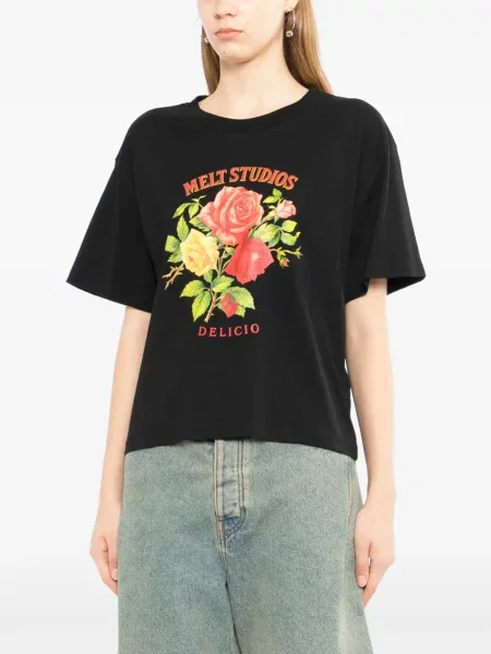 Tricou Melt cu model floral cu imagine negru