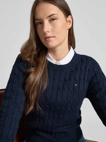 Sweter z dzianiny o kroju slim fit z czystej bawełny Tommy Hilfiger granatowy