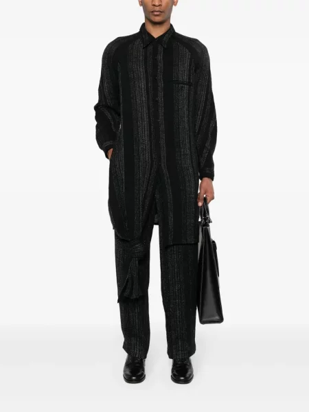 Dryžuotos plačiakojis kelnės Yohji Yamamoto juoda