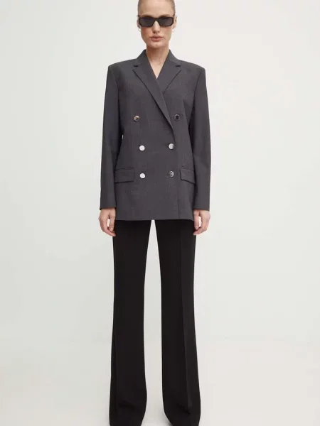 Theory geaca de lana cu doua randuri de melanj gri