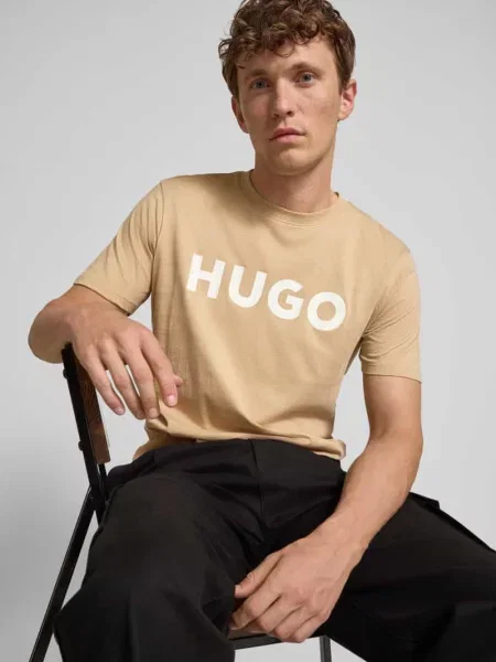 T-shirt z nadrukiem z logo model ‘DULIVIO’ Hugo beżowa