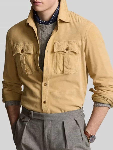 Koszulowa kurtka z koziego zamszu Polo Ralph Lauren beżowa