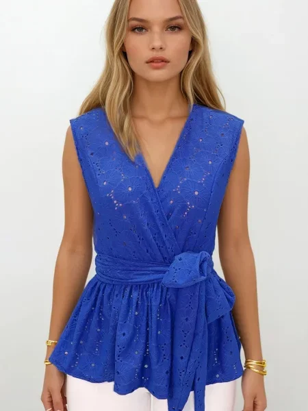 Trend Alaçatı Stili Bluză cobalt albastru