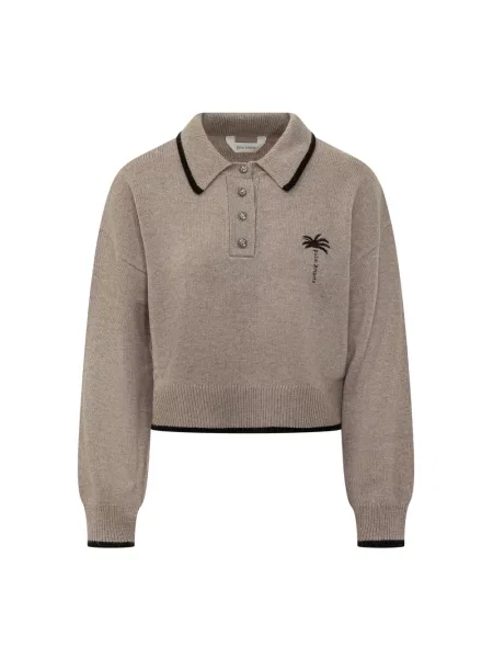 Długa koszulka polo Palm Angels z długim rękawem beżowa