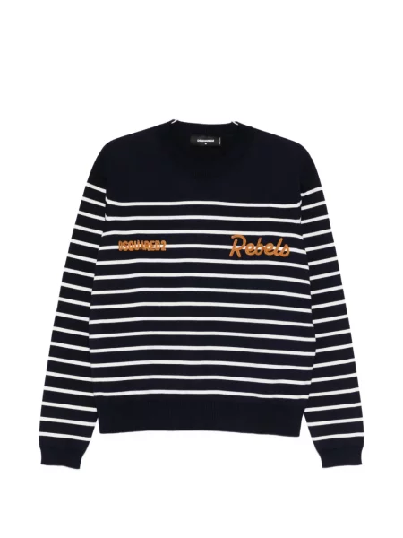 Pulover Dsquared2 cu broderie cu dungi albastru
