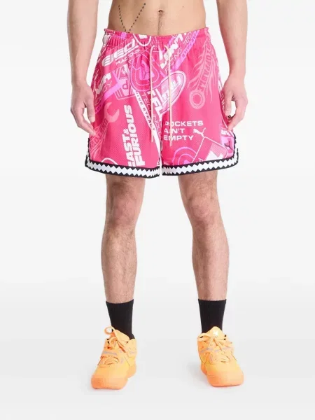 Pantaloni scurți Puma cu imagine cu cordon roz