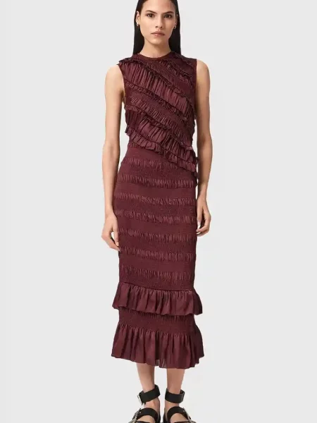 AllSaints rochie NYLA midi mulată roșu