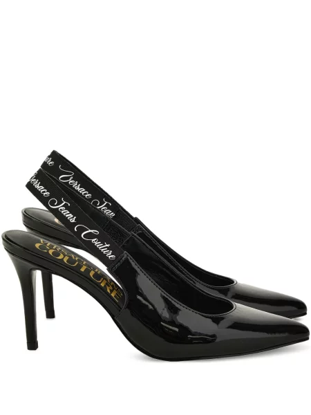 Pantofi cu toc Versace Jeans Couture din piele de lac slingback negru