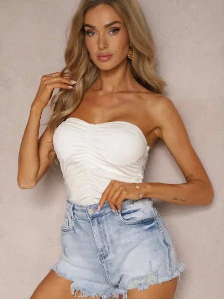 Blugi Scurți Denim Talie Înaltă cu Margini zdrențuite Zimefia albastru