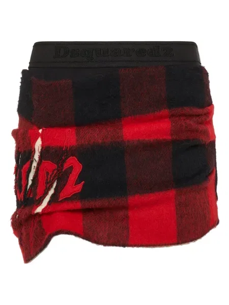 Spódnica mini Dsquared2 z przetarciami w kratę różowa