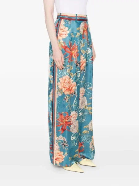 Pantaloni Alemais cu model floral cu imagine plisate albastru