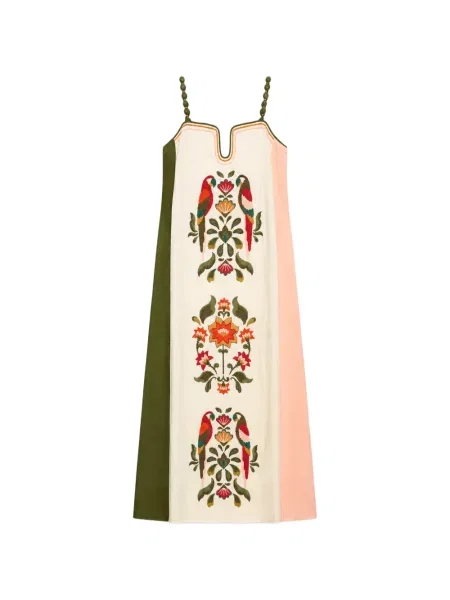 Rochie maxi Farm Rio cu broderie alb